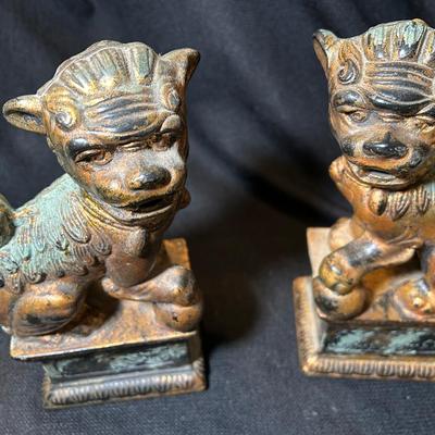 Pair Of Brass Foo Dog Weighted Bookends 