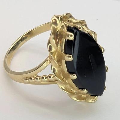 14K Gold & Onyx Ring ... Sz 9.25