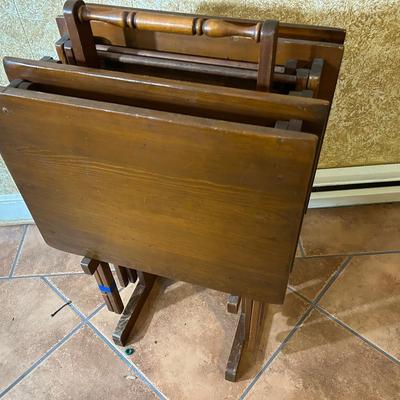 Set Of 4 Wooden TV Tables With Stand 