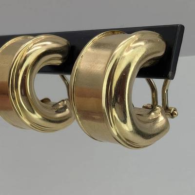 Pair Of 14K Gold Wide Hoop Earrings 
