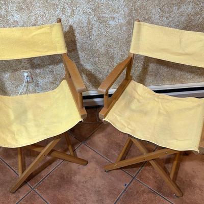 Pair Of Wooden Directors Chairs With 2 Sets Of Canvas Seats & Backs