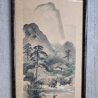 Japanese Framed Hanging Scroll 