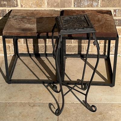 Black Metal + Wood Tables + Plant Stand