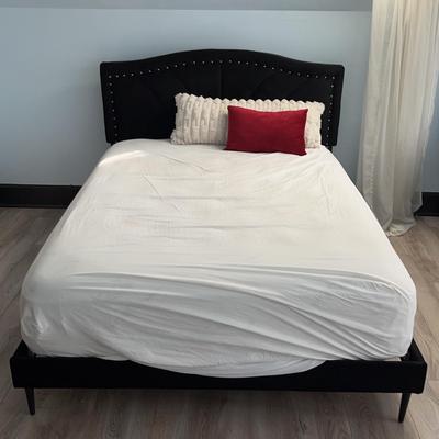 Full Size Platform Bed W/ Velvet And Nailed Headboard #1