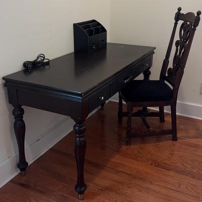 Abbyson Desk with Black Croc Faux Leather Drawer Fronts plus! Desktop Organizer and Chair