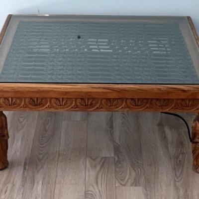 Wood & Metal Coffee Table W Glass Top