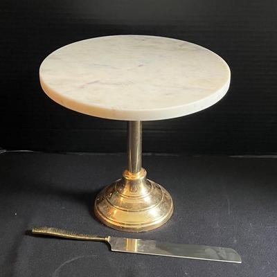 Marble + Goldtone Cake Stand With Knife