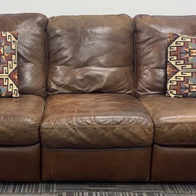 Leather Reclining Sofa by Natuzzi Spa (Made in Italy) with Throw Pillow Pair