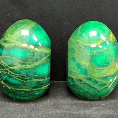 Green Swirl Alabaster Bookends: Italy