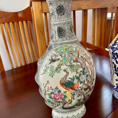 Vintage Phoenix & Peonies porcelain vase 