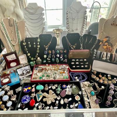 Sterling jewelry, many with semi-precious stones