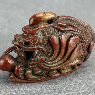 East Asian Carved Shoushan Red Dragon Seal