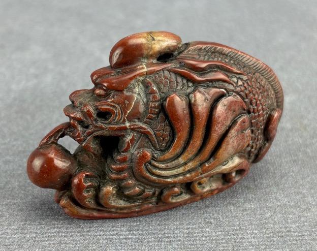 East Asian Carved Shoushan Red Dragon Seal