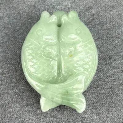 Chinese Celadon Jade Dual Koi Carving