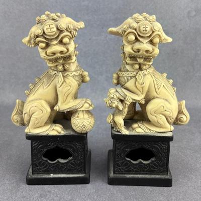 Pair of Ivory-Like Foo Dog Figures
