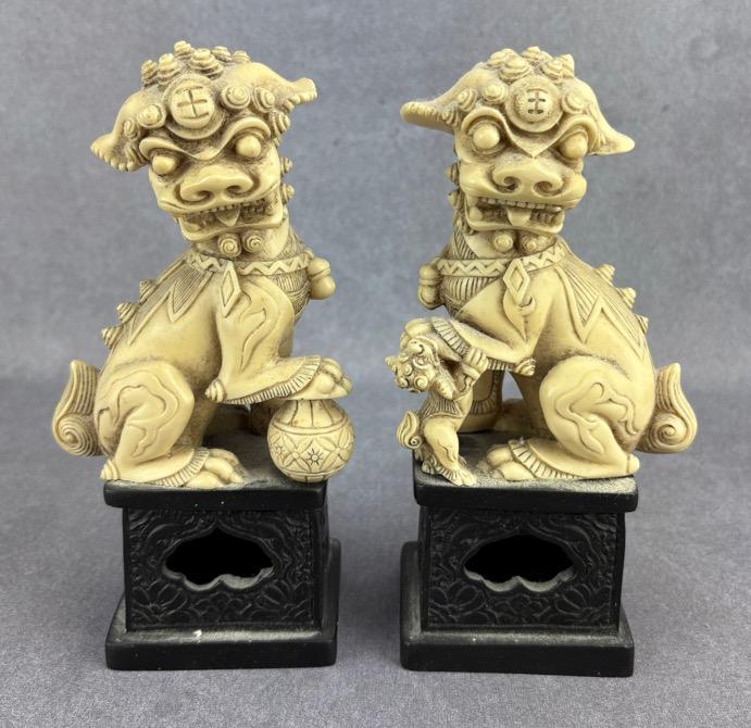 Pair of Ivory-Like Foo Dog Figures