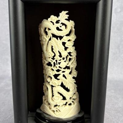 Carved Bone Dragon Display in Shadowbox
