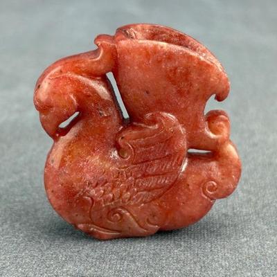 Carved Soapstone Red Swan Figure
