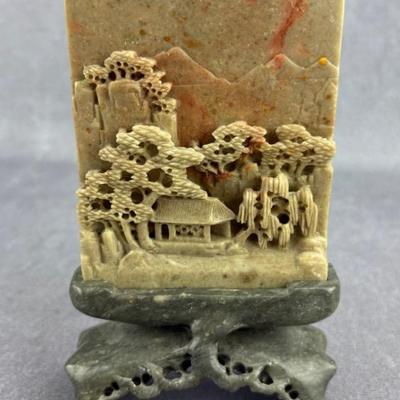 Chinese Carved Soapstone Village Scene Display