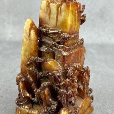 Large East Asian Heavily Carved Shoushan Mountainscape Seal