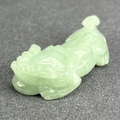 Chinese Carved Celadon Jadeite Lying Foo Dog Figure