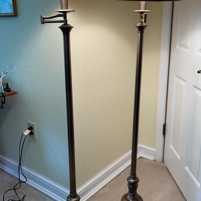 Pair of Brass Colored Swing Arm Floor Lamps