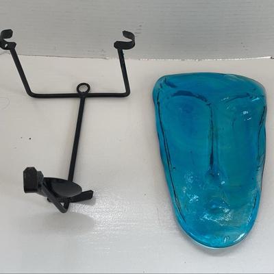 Jaramillo Brothers-Like Sky Dreamer Blue Art Glass Mask With Hanging Wall Stand