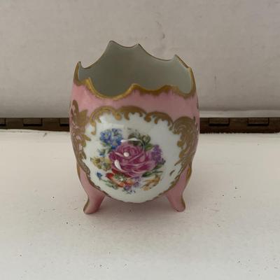 Three-Footed Limoges Pink Egg Vase