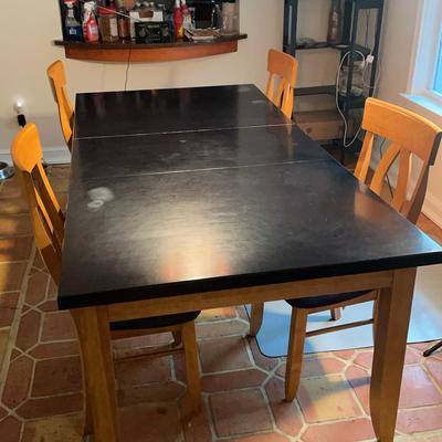 Black Painted Wooden Dining Table & Four Chairs