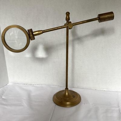 Brass Pivoting Bullseye Magnifying Glass On Stand