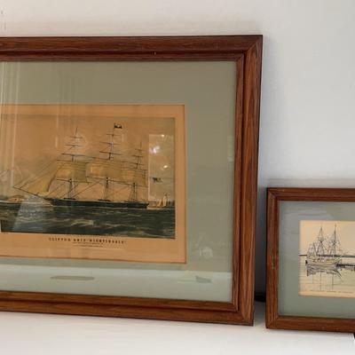 Pair Of Framed Print Of Ship Sketches