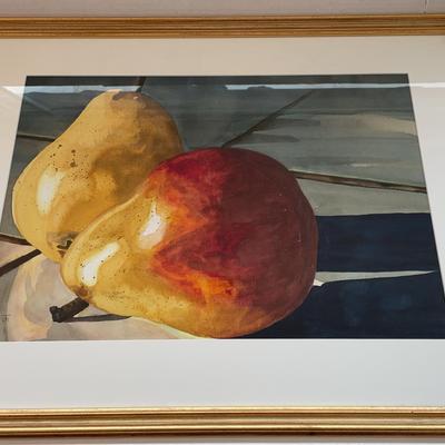 Framed & Signed Original Watercolor Of Pears