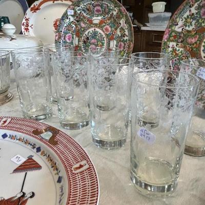Sale Photo Thumbnail #334: Stunning etched cherry blossom and lantern glasses. 8 available. $24 for a set of 4. 