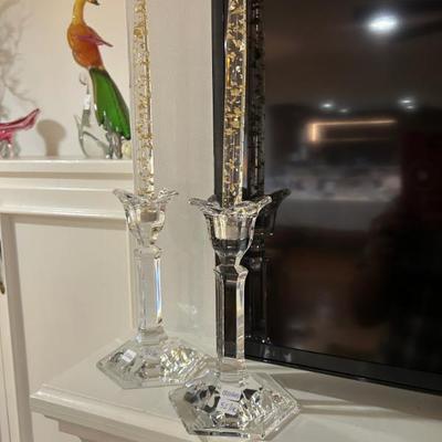 Sale Photo Thumbnail #65: Pair of Orrefors Swedish Crystal candle sticks includes candles $52/pair. 