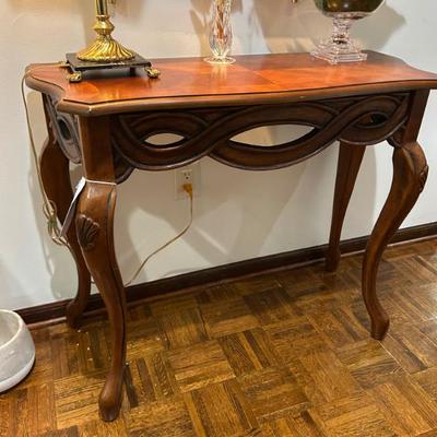 Sale Photo Thumbnail #143: Lovely foyer table with shell cabriole legs $149. 