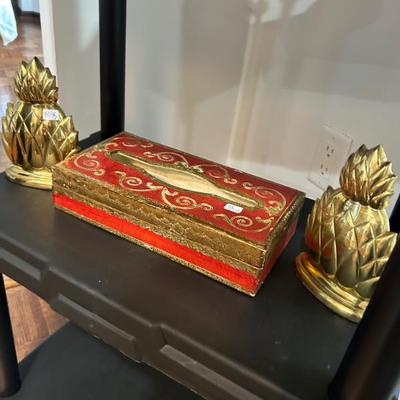 Sale Photo Thumbnail #265: Heavy solid brass pineapple bookends $50 for the pair. 
