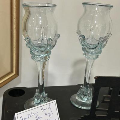 Sale Photo Thumbnail #388: Pair of handblown wine goblets by Robert Deeble $48 for the pair. 
