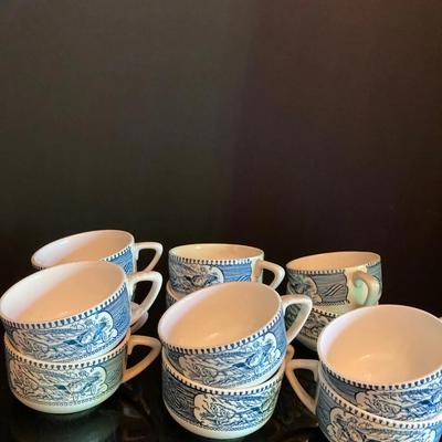Set of Vintage Blue & White Transferware Cups 