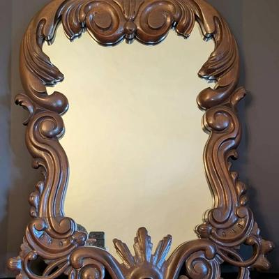Antique Ornate Carved Wood Wall Mirror – 34" x 24" – Rococo Revival Style