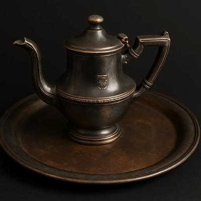 Antique Silver-Plated Teapot with Matching Tray