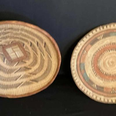 Pair of Vintage Handwoven Baskets – Tribal/Indigenous Style Decorative Wall Art
