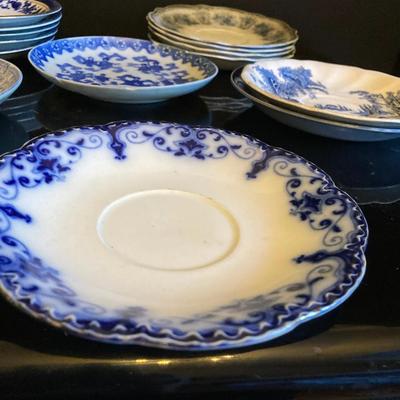 Collection of Antique Blue & White Porcelain Saucers – Mixed Patterns