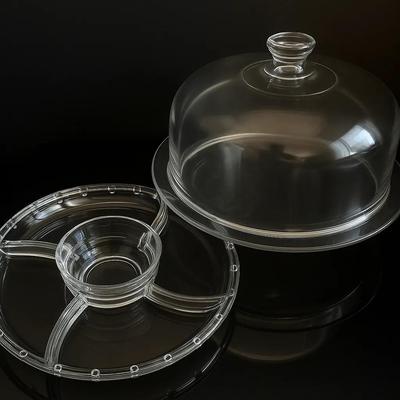 Vintage Glass Cake Dome with Base & Divided Serving Tray