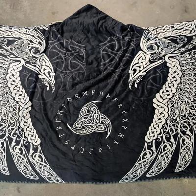 Viking Raven Hooded Blanket – Black & White Celtic Design