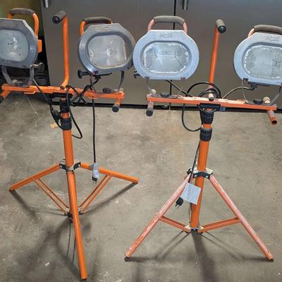Pair of HDX Dual-Head Halogen Work Lights on Adjustable Tripods