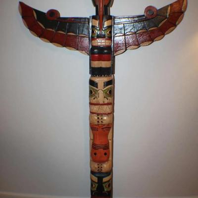 Hand-Carved Painted Totem Pole