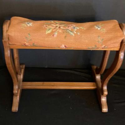 Vintage Needlepoint Upholstered Wooden Bench