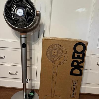 Two Dreo PolyFans 502 – Oscillating Pedestal Fan. One new in box, one lightly used