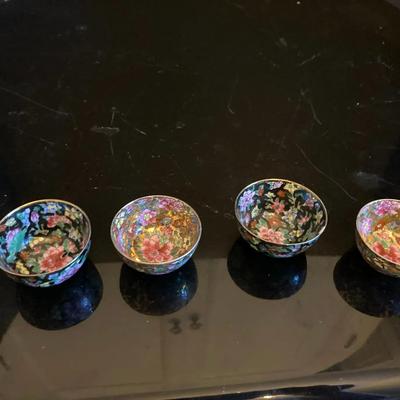 Set of 4 Vintage Cloisonné Floral Trinket Bowls