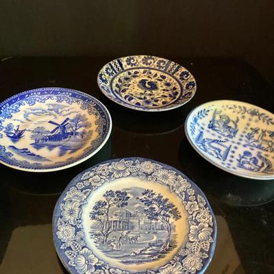 4 Vintage Blue & White Transferware Plates – Assorted Designs